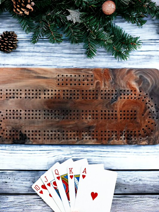 Handmade Epoxy Resin Cribbage Board, 2-6 players, 13.5″ x 6.5″